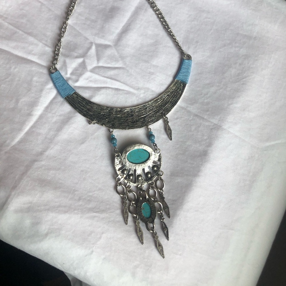 Turquoise and Silver Statement Necklace - Picture 4 of 5